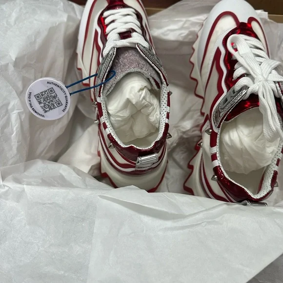 New Christian Louboutin Red and White Sneakers - Picture 7 of 7